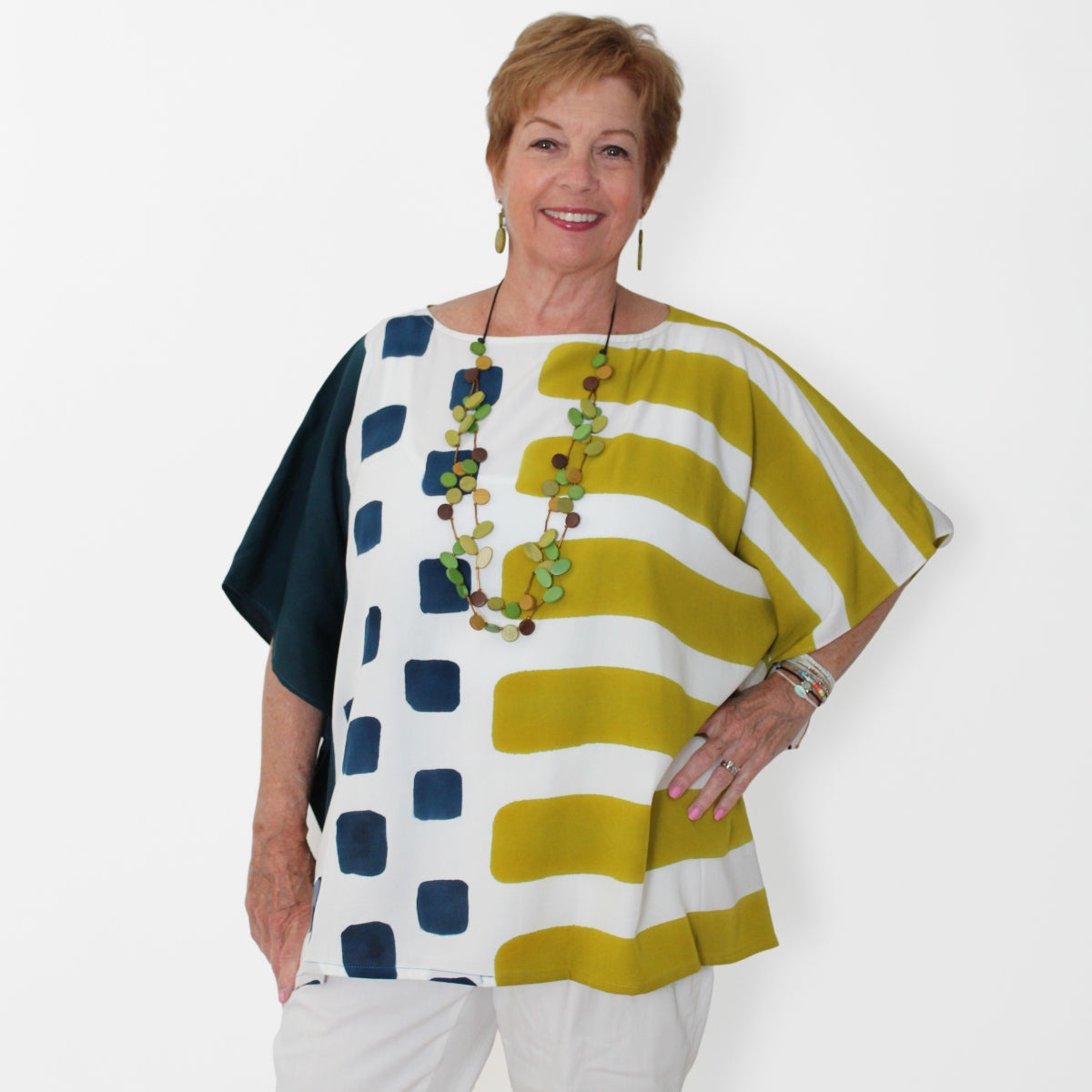 Lime and Blue Artistic Jewel Blouse – Sylca Designs