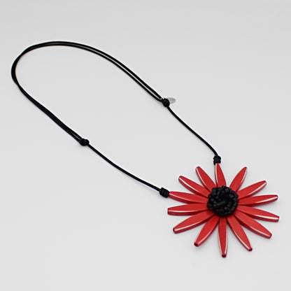 big red flower wooden necklace