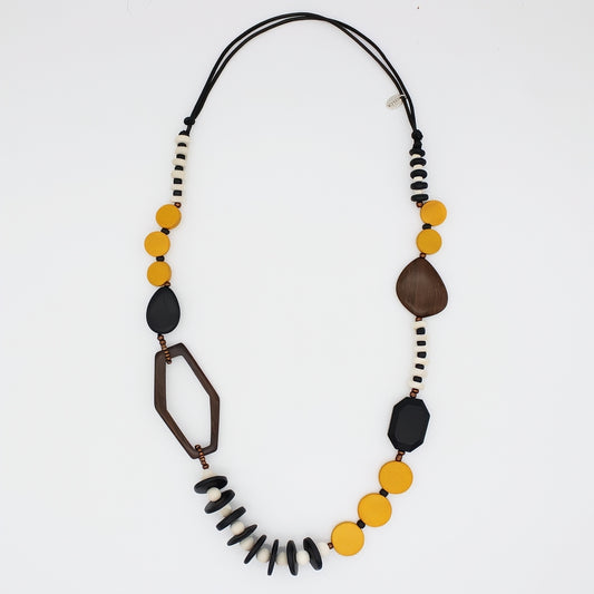 Mustard Wood Bead Gabby Necklace