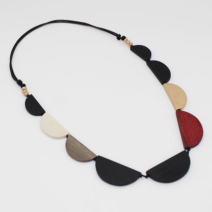 Lunar Harmony Half Moon Wood Bead Necklace