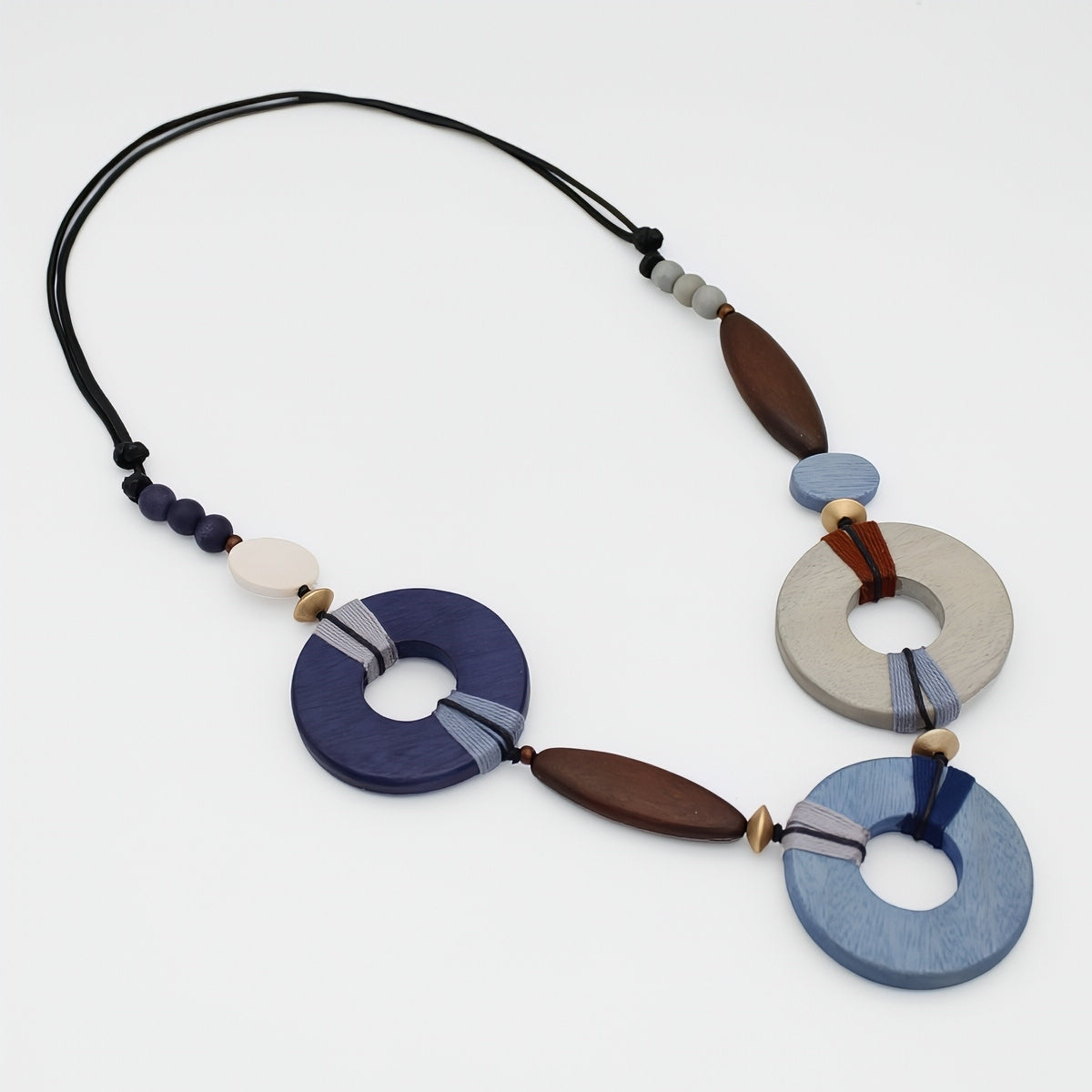 Saylor Blue Wood Open Bead Necklace