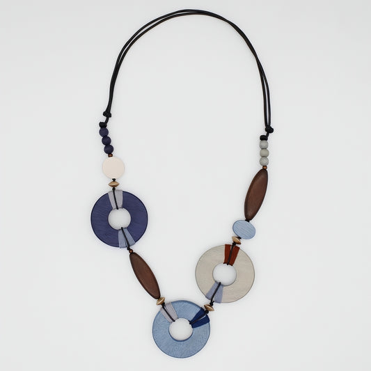 Saylor Blue Wood Open Bead Necklace