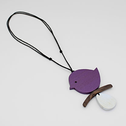 Purple Robin On A Branch Necklace