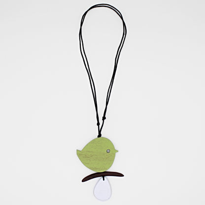 Green wood bird necklace