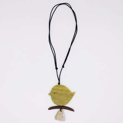 Yellow Robin On A Branch Necklace