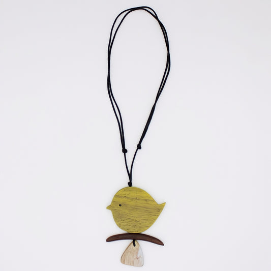 Yellow Robin On A Branch Necklace