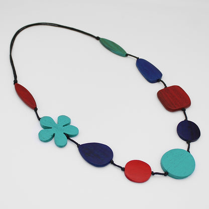 Multi Color Blossom Wood Necklace