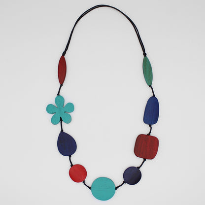 Multi Color Blossom Wood Necklace