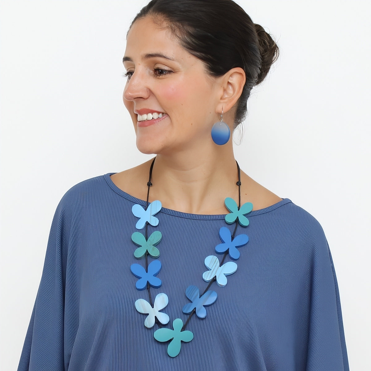 Blue Hues Wood Monarch Necklace