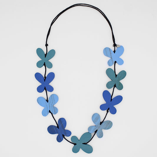 Blue Hues Wood Monarch Necklace