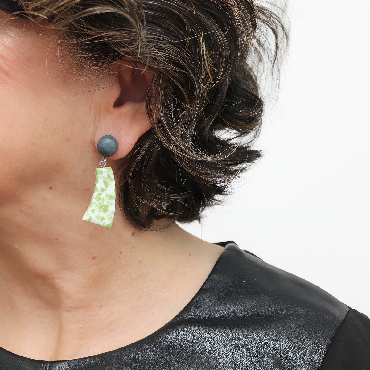 Lime Geometric Granite Earrings