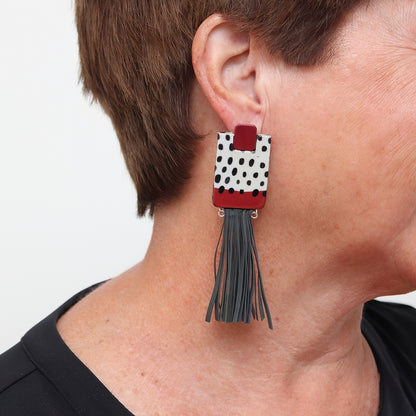 Black and Red Tassel Decoupage Zoey Earrings