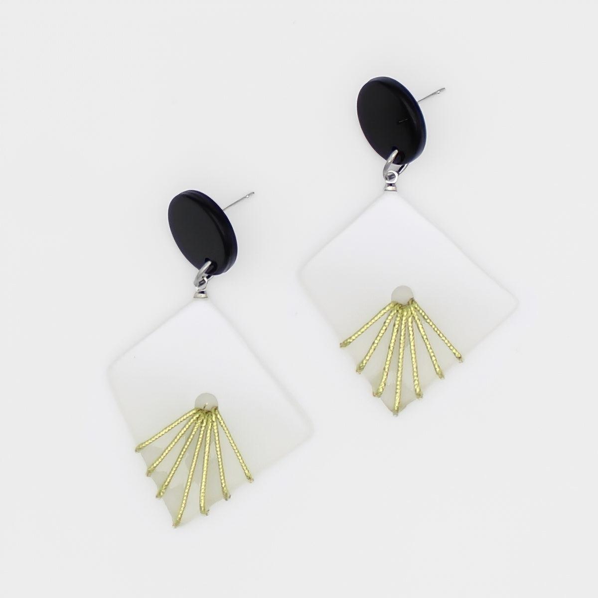 White and Gold Thalia Drop Earrings