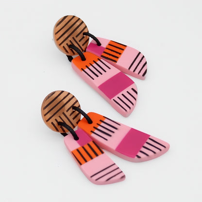 Pink and Orange Geometric Earring