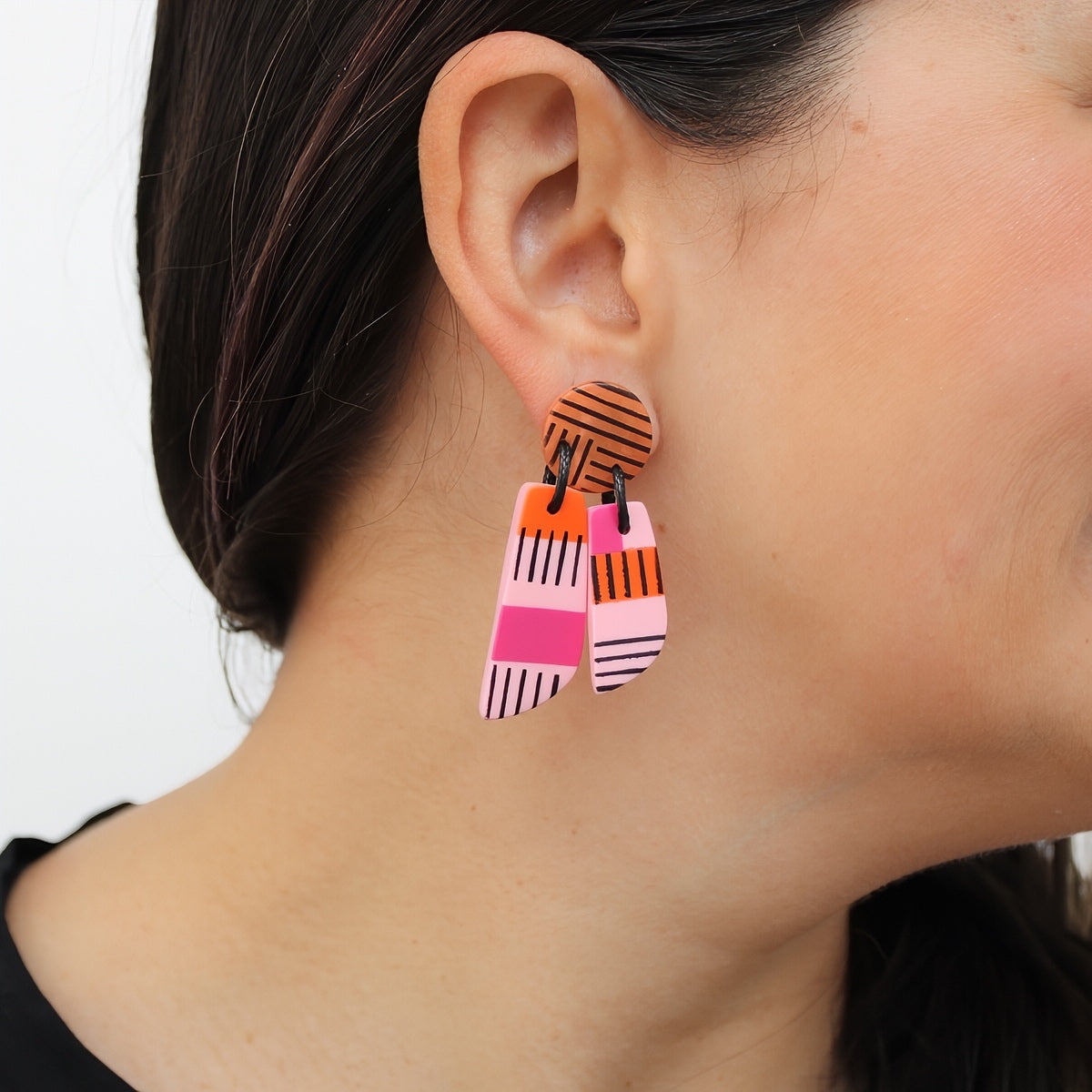 Pink and Orange Geometric Earring