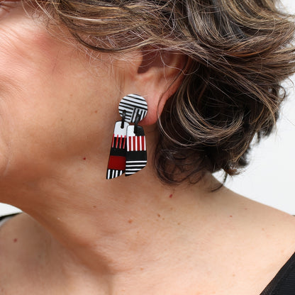 Black and Red Geometric Earring