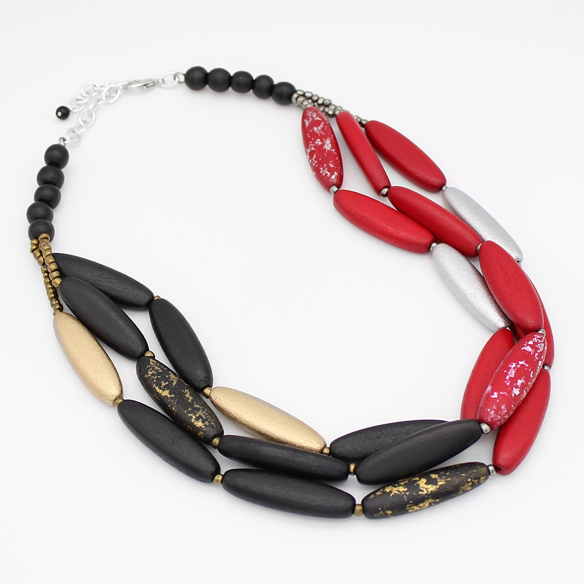 Red and Black Kacy Triple Strand Statement Necklace