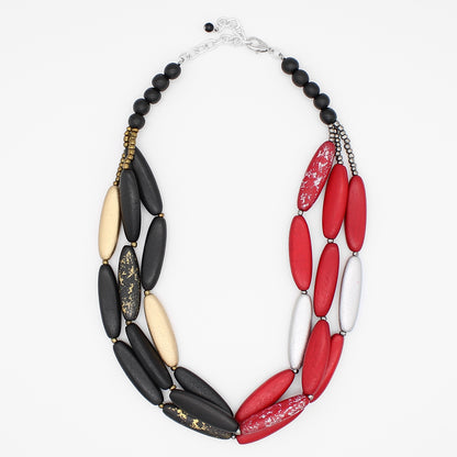 Red and Black Kacy Triple Strand Statement Necklace