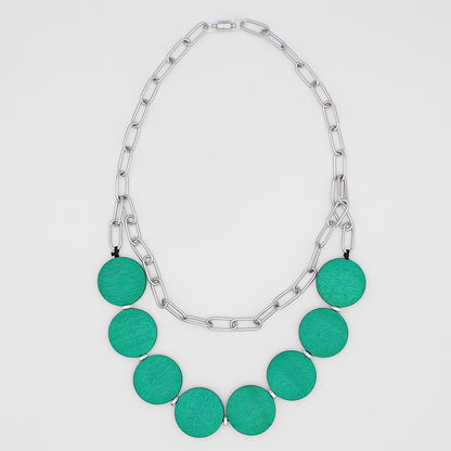 Teal Double Layer Chain Link Necklace