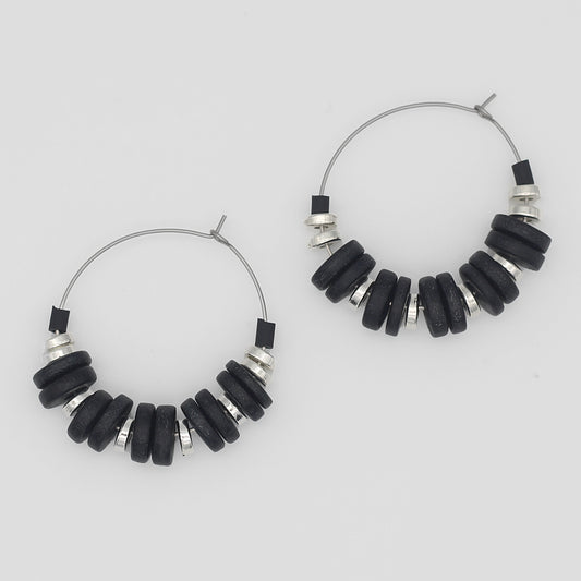 Black and Silver Hoop Dangle Earring