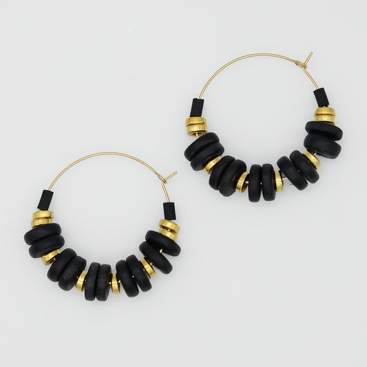 Black and Gold Hoop Dangle Earring