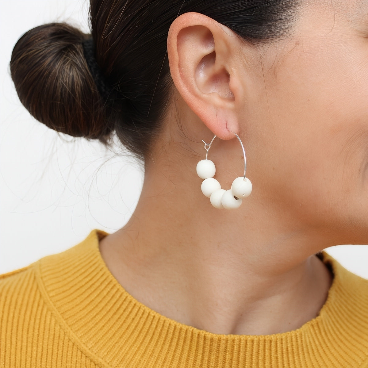 White Hoop Dangle Earring