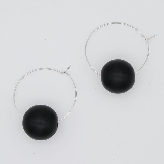 Black Ball Hoop Dangle Earring