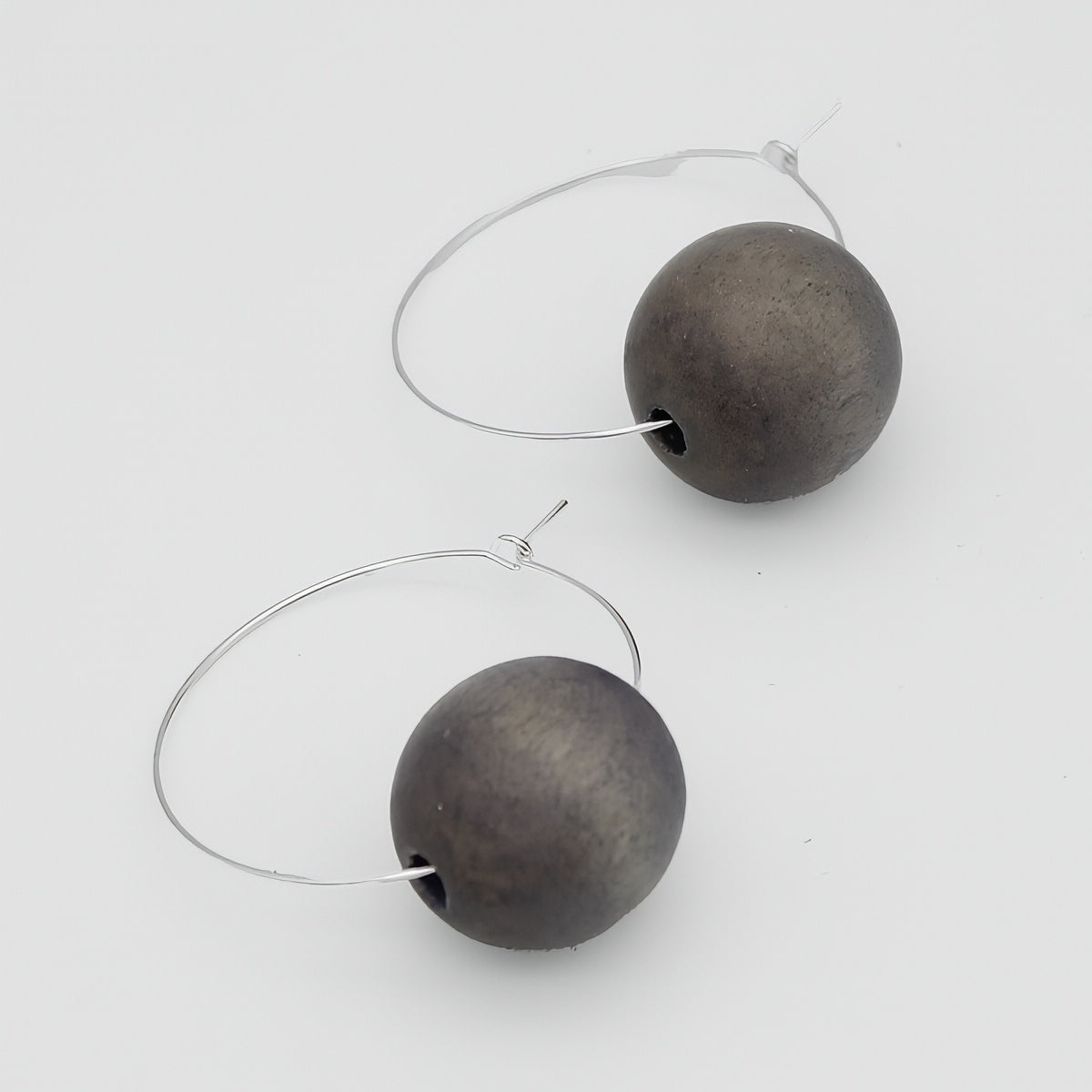 Gray Ball Hoop Dangle Earring