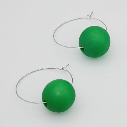 Green Ball Hoop Dangle Earring