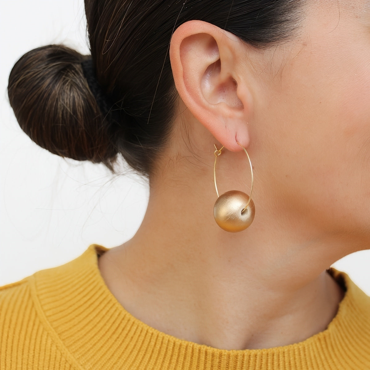 Gold Ball Hoop Dangle Earring