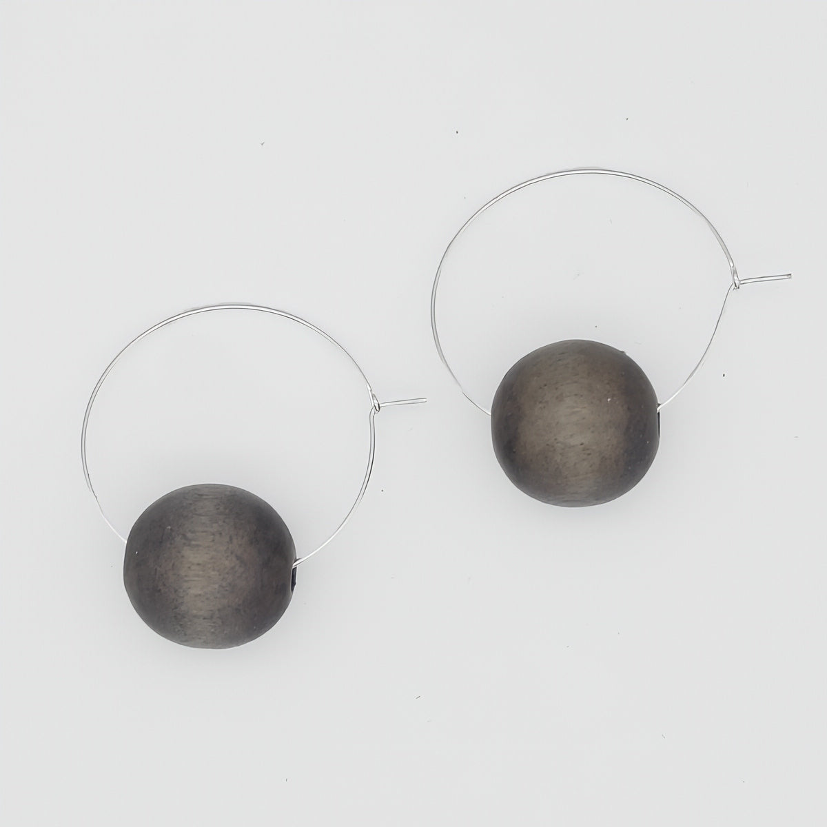 Gray Ball Hoop Dangle Earring