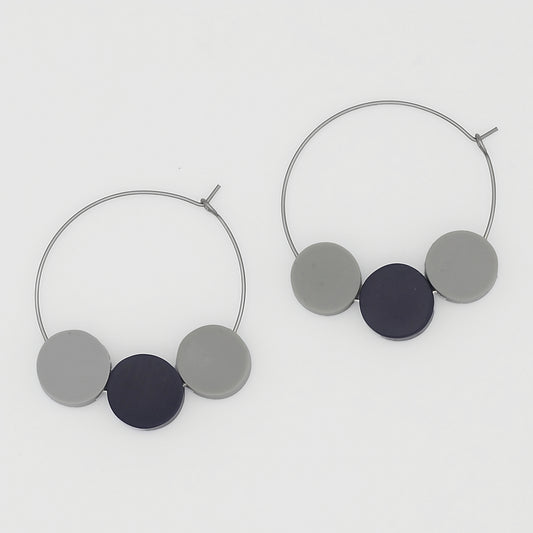 Gray and Blue Dot Hoop Dangle Earring