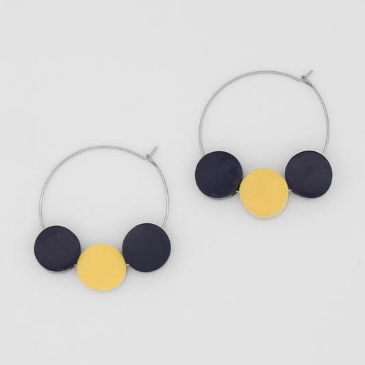 Blue and Yellow Dot Hoop Dangle Earring