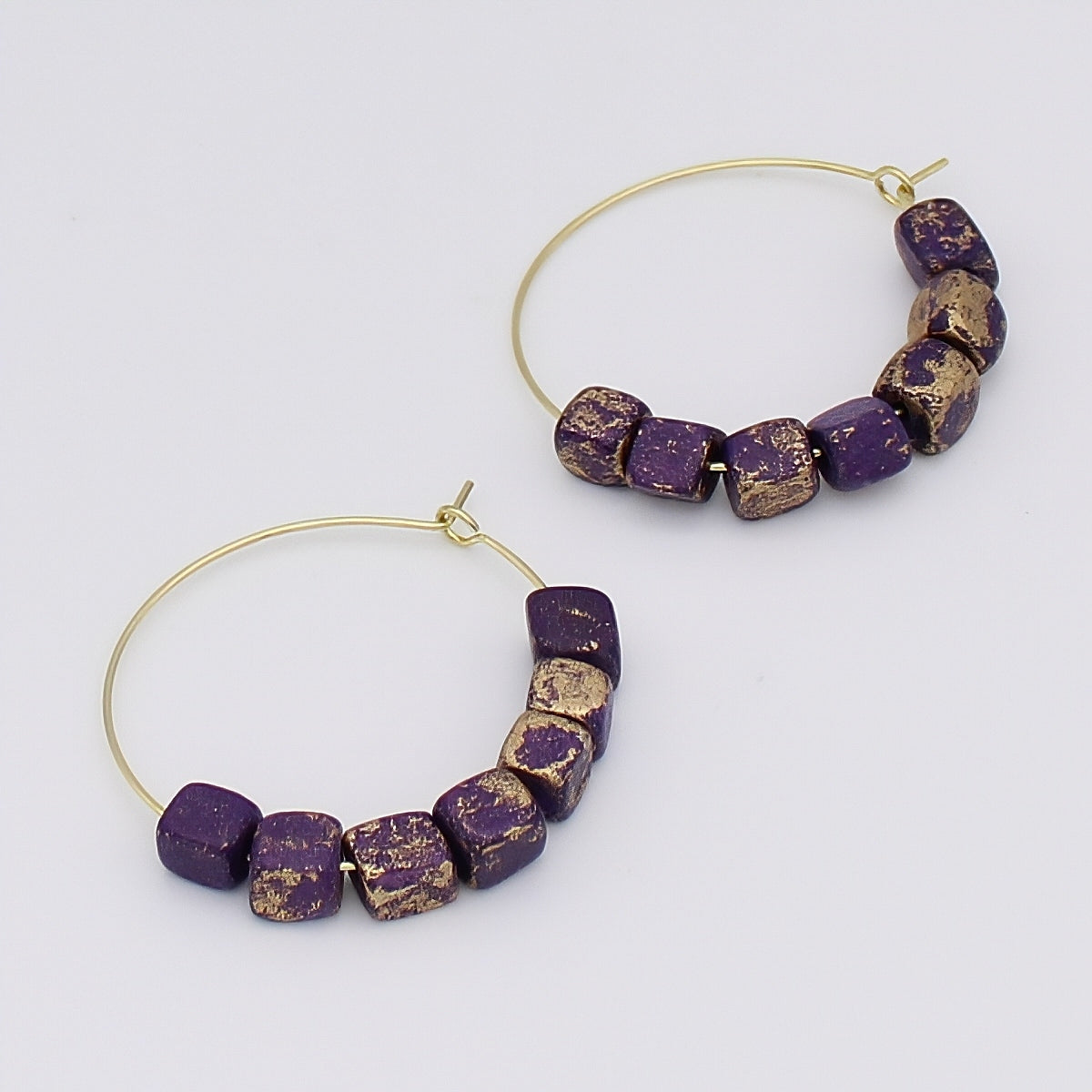 Square Purple and Gold Hoop Dangle Earring