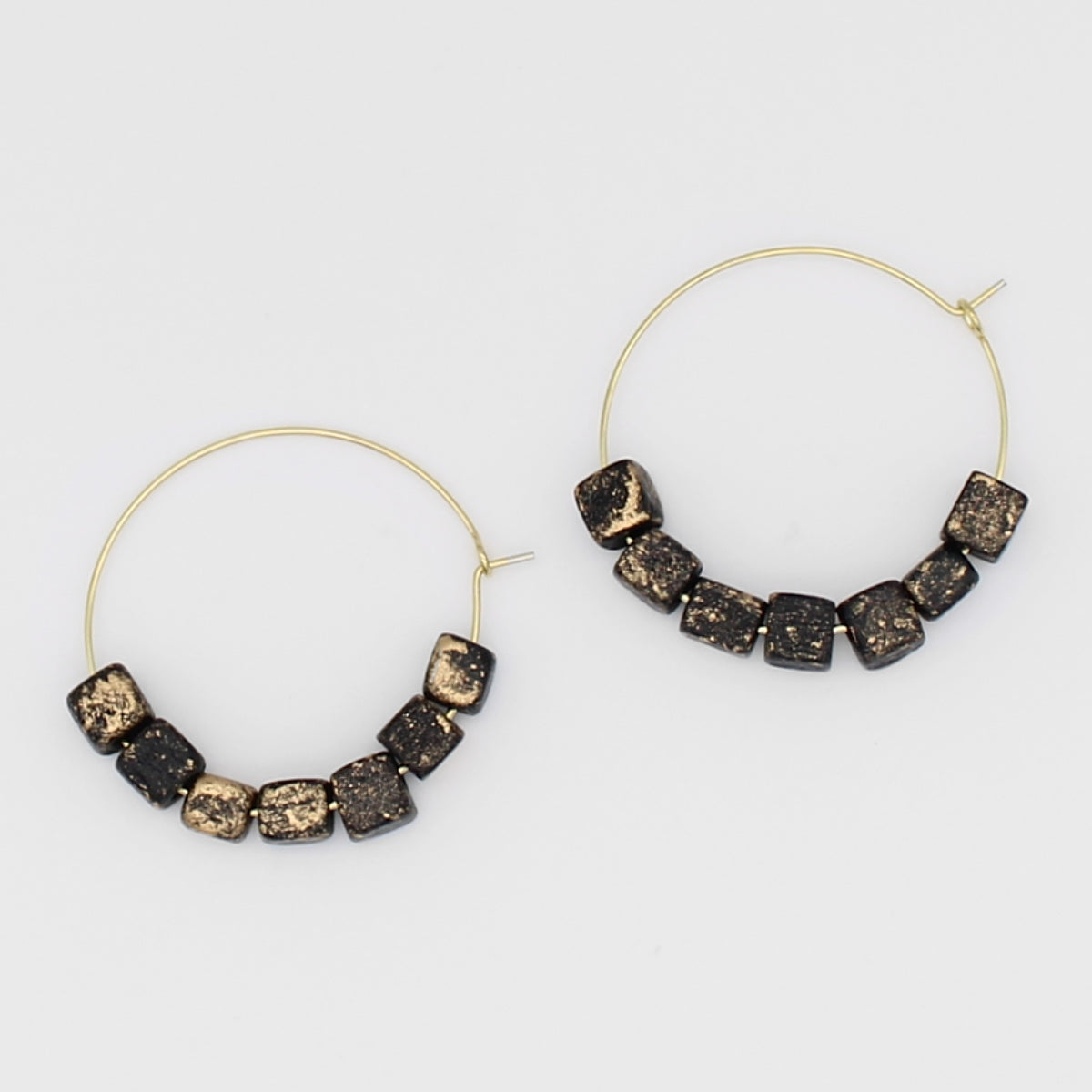 Square Black and Gold Hoop Dangle Earring