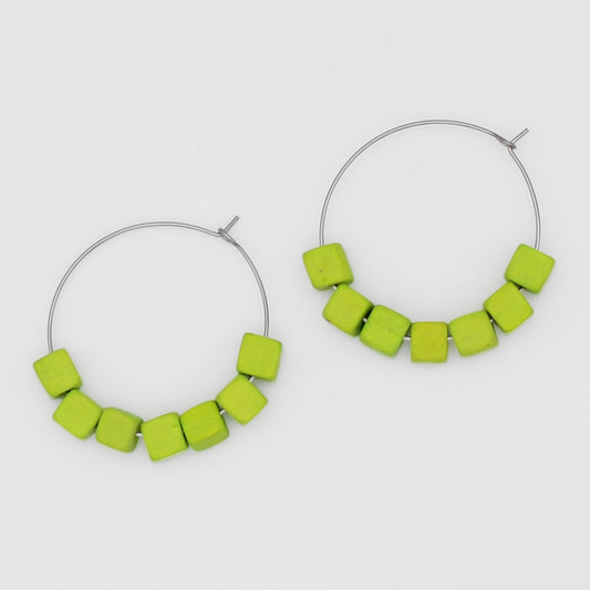 Lime Cubist Hoop Earring