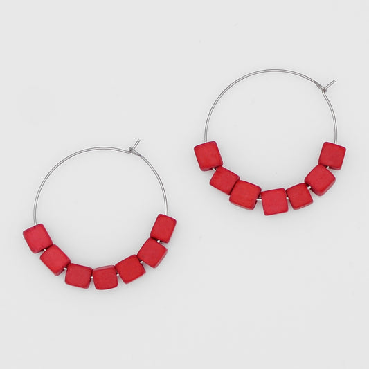 Red Cubist Hoop Earring