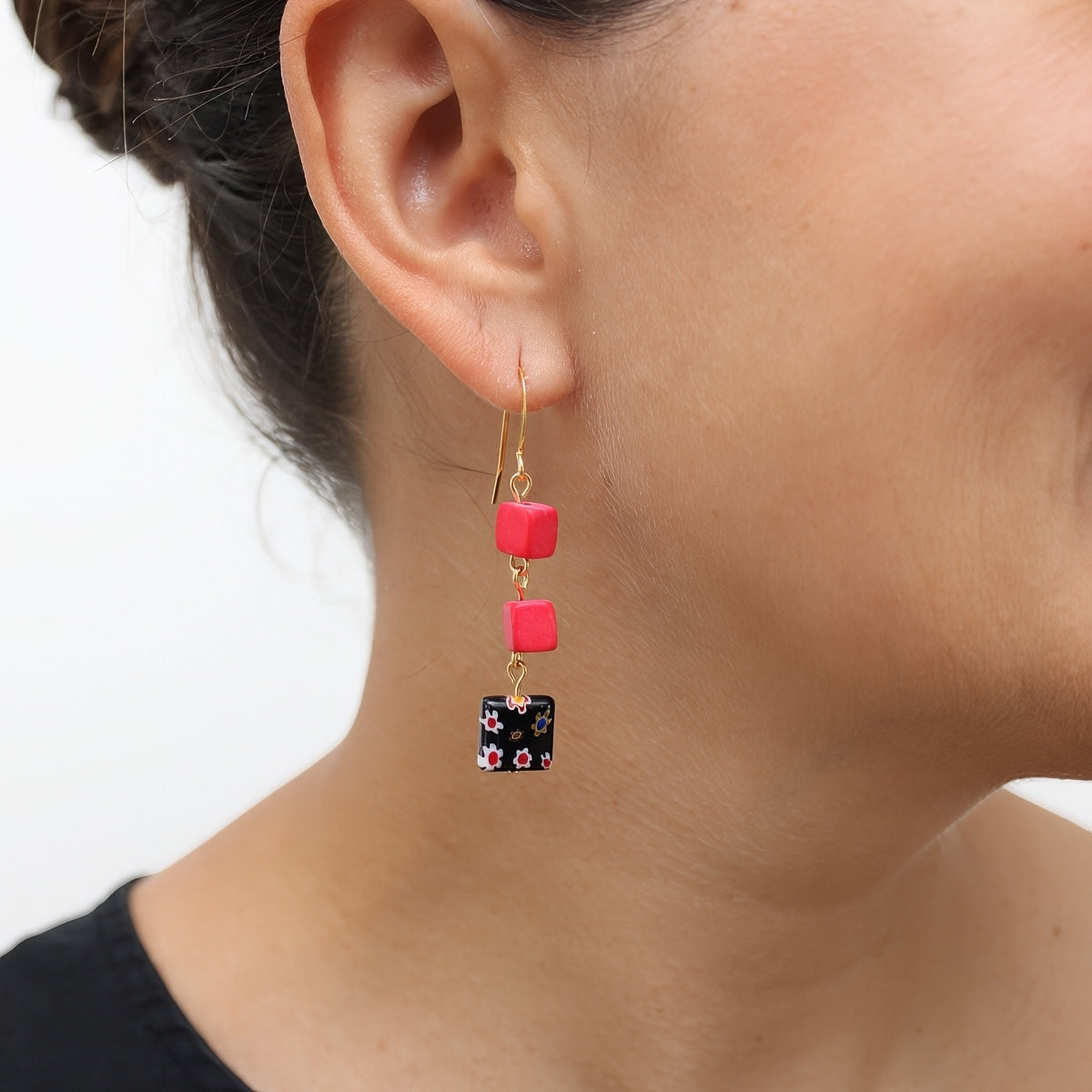 Red Floral Drop Earring