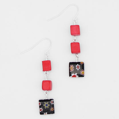 Red Floral Drop Earring