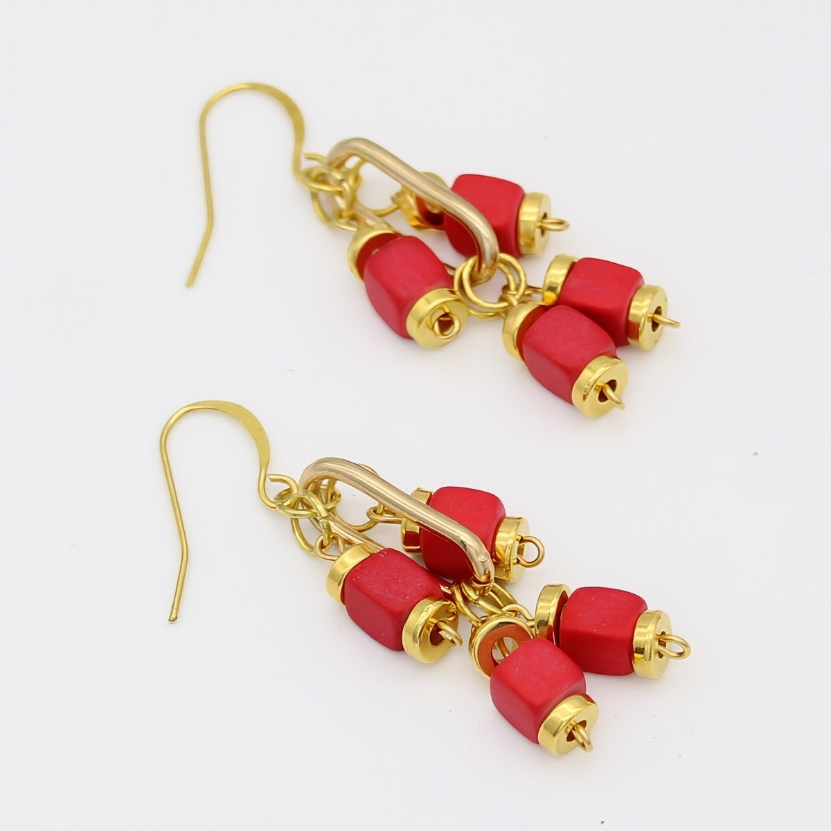 Red Golden Threads Earring