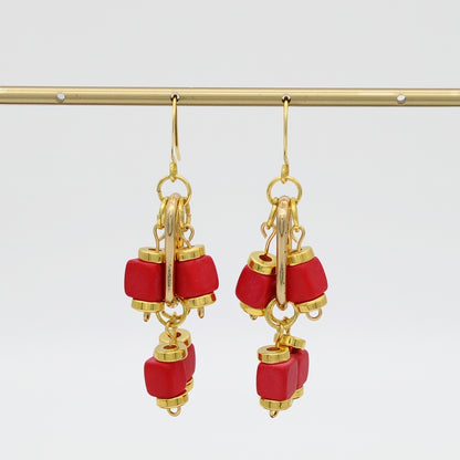 Red Golden Threads Earring