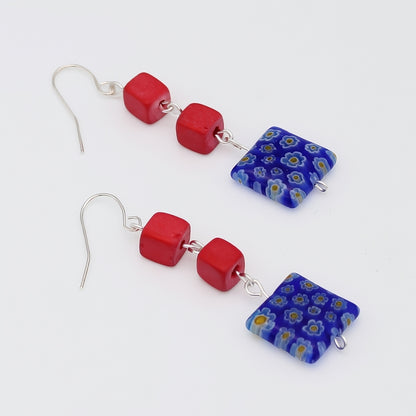 Blue Floral Drop Earring