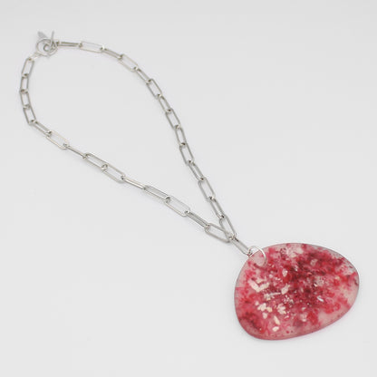 Red Speckle Resin and Chain Pendant Necklace