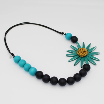 Chunky Teal Flower Statement Necklace