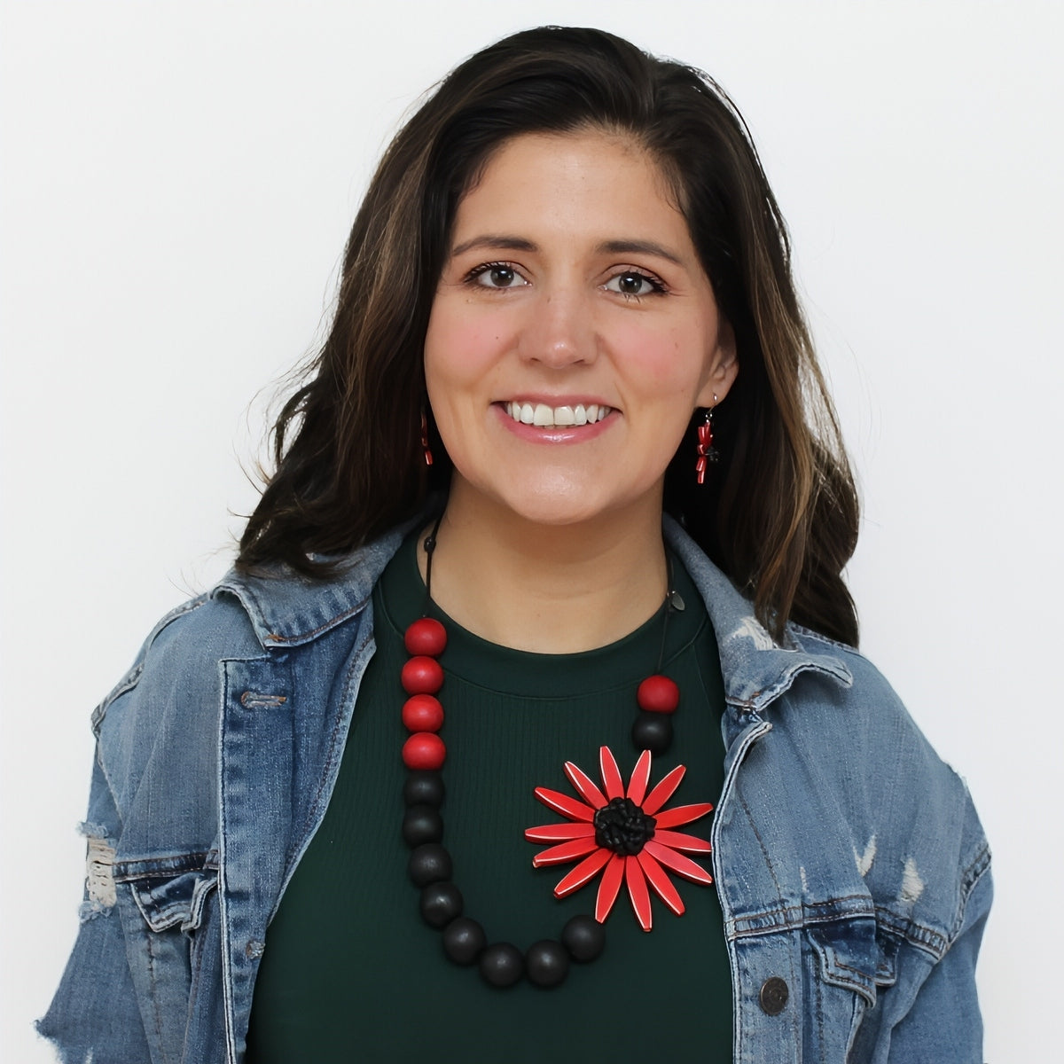 Chunky Red Flower Statement Necklace