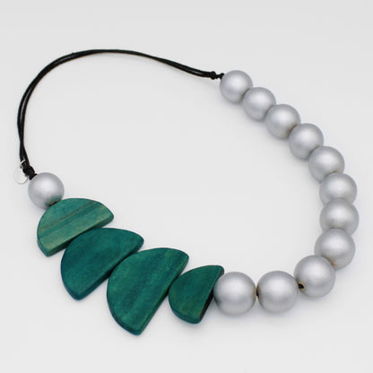Teal Stacked Half Moon Statement Necklace