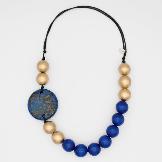 Blue and Gold Marble Statement Necklace