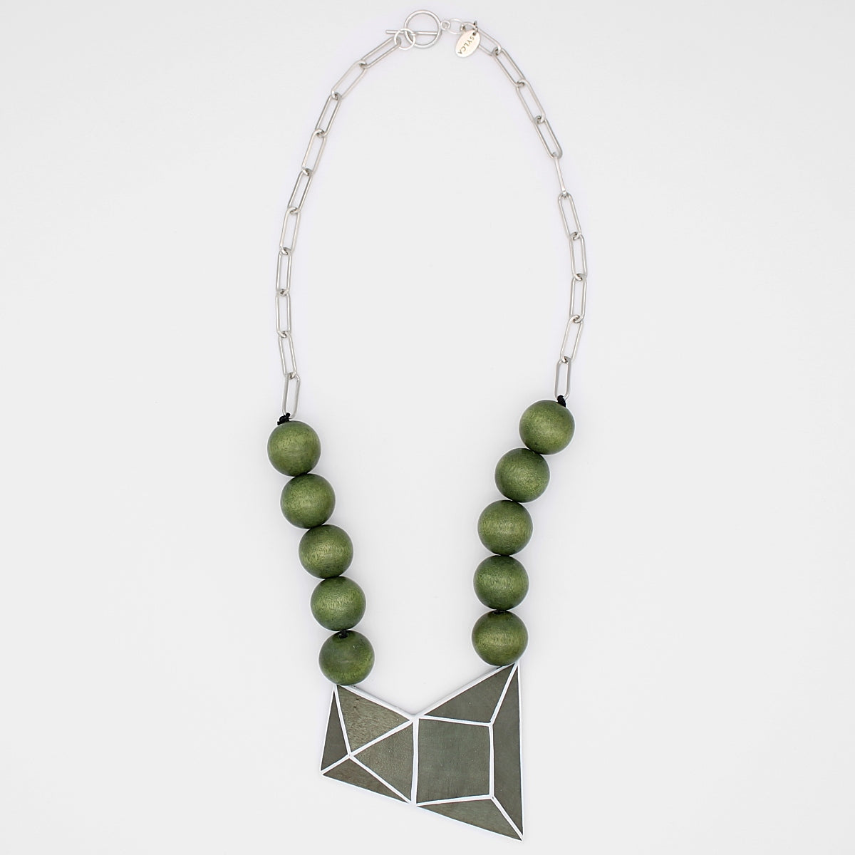 Gray and Silver Geometric Pendant Statement Necklace