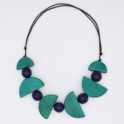 Aqua and Navy Half Moon Statement Necklace