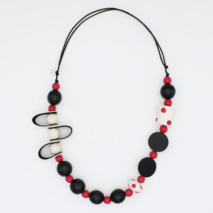 Red Polka Dot Mixed Media Necklace